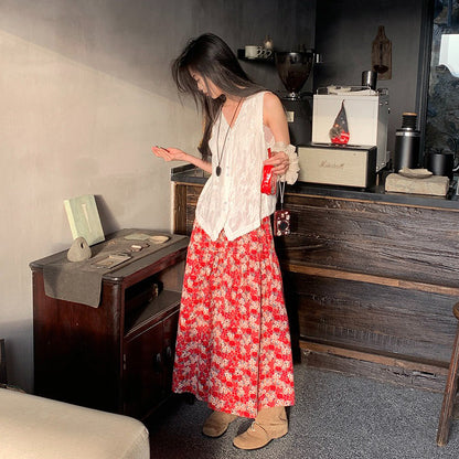 【ボトムス】小花柄ロングスカート レディース 春夏 フレアシルエット ふんわり揺れる ナチュラルスタイル【SHシリーズ】