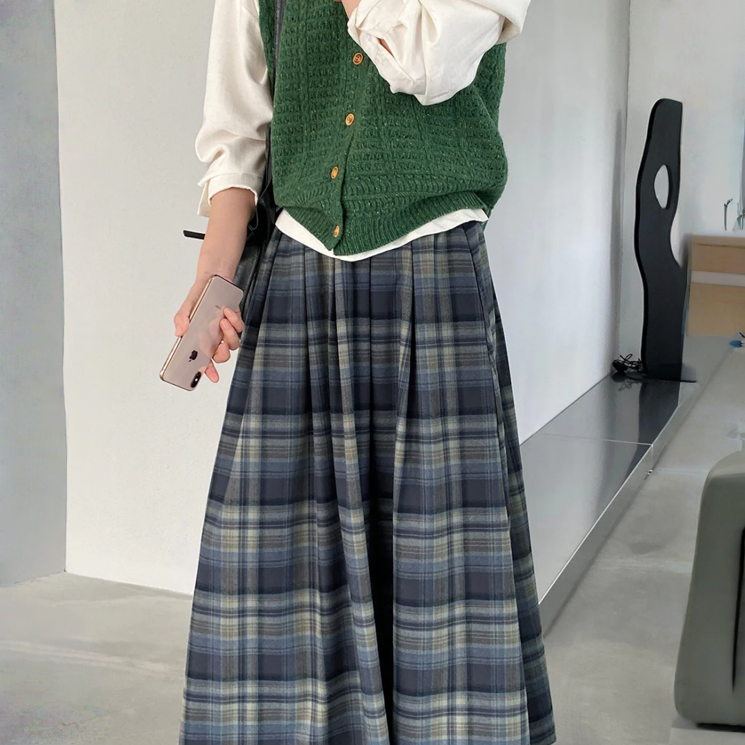 【ボトムス】春 秋 冬 チェック柄 スクール風 ロング丈 Aラインスカート 【JZシリーズ】