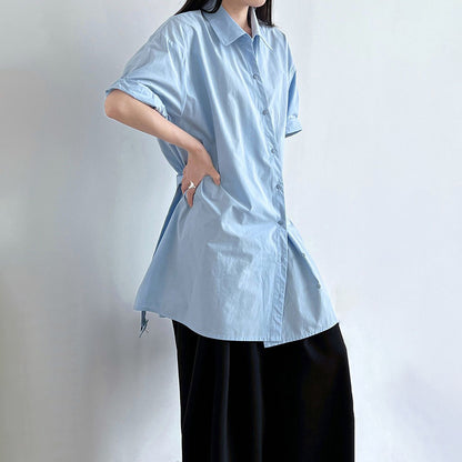 【トップス】韓国風 デザイン性 ウエストベルト付き シャツ レディース 夏新作 ウエストマーク 半袖 トップス【SNシリーズ】