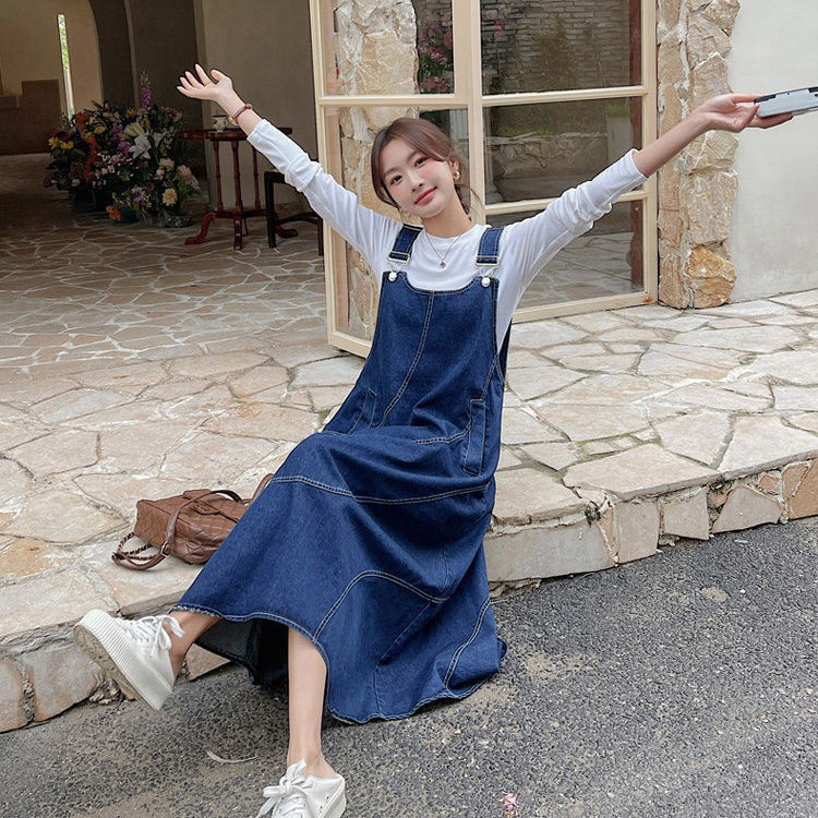 【ワンピース】ゆったりデニムジャンパースカート レディース ロングワンピース カジュアル 春秋コーデ【JZシリーズ】