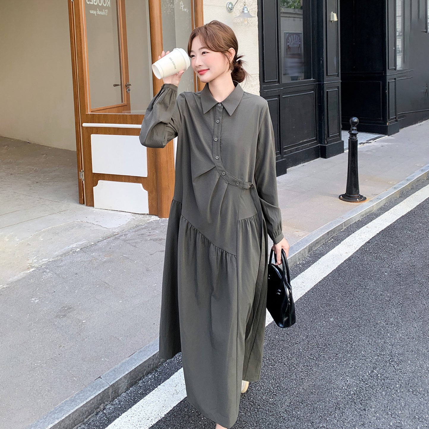 【ワンピース】秋新作 長袖ワンピース レディース 韓国風 ヘップバーン風 細見え 大人可愛い ロング丈【JZシリーズ】