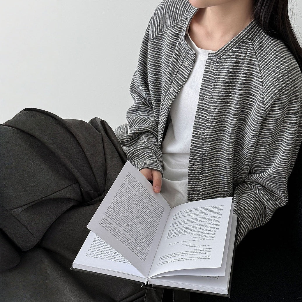 【アウター】春 秋 冬 起毛 ストライプ柄 カーディガン ジャケット【SNシリーズ】