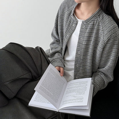 【アウター】春 秋 冬 起毛 ストライプ柄 カーディガン ジャケット【SNシリーズ】