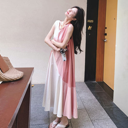 【ワンピース】フレンチエレガンス デザイン性高め リゾート風 夏新作 切り替えノースリーブワンピース【SHシリーズ】