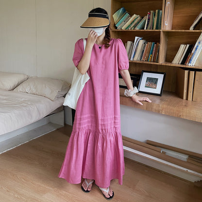 【ワンピース】リネン 夏 リネンライク 半袖ロングワンピース ゆったりシルエットで体型カバー＆涼やか美人見え✨【JZシリーズ】