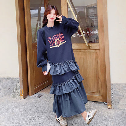 【ワンピース】フリル 長袖ワンピース レディース ミディアム丈 フレンチデザイン カジュアル＆フェミニン スウェットワンピ【SHシリーズ】