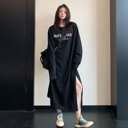 【ワンピース】フロッキーロゴスウェットワンピ レディース クルーネック ロング丈 リラックス 秋コーデ【FCシリーズ】