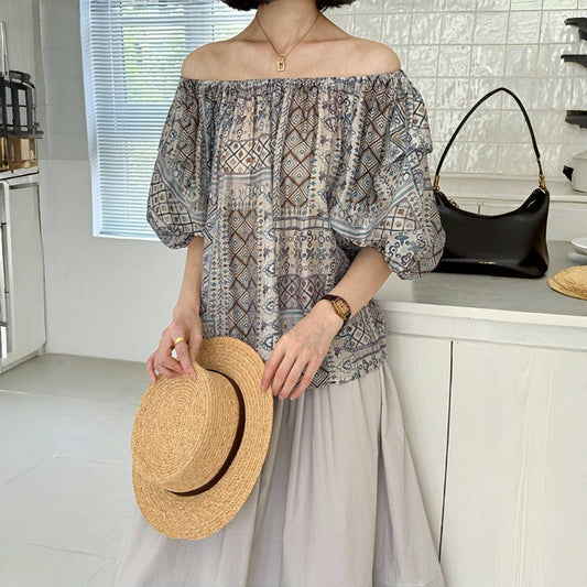 【トップス】夏 パフスリーブ レトロ 花柄 半袖 シャツ 【SHシリーズ】