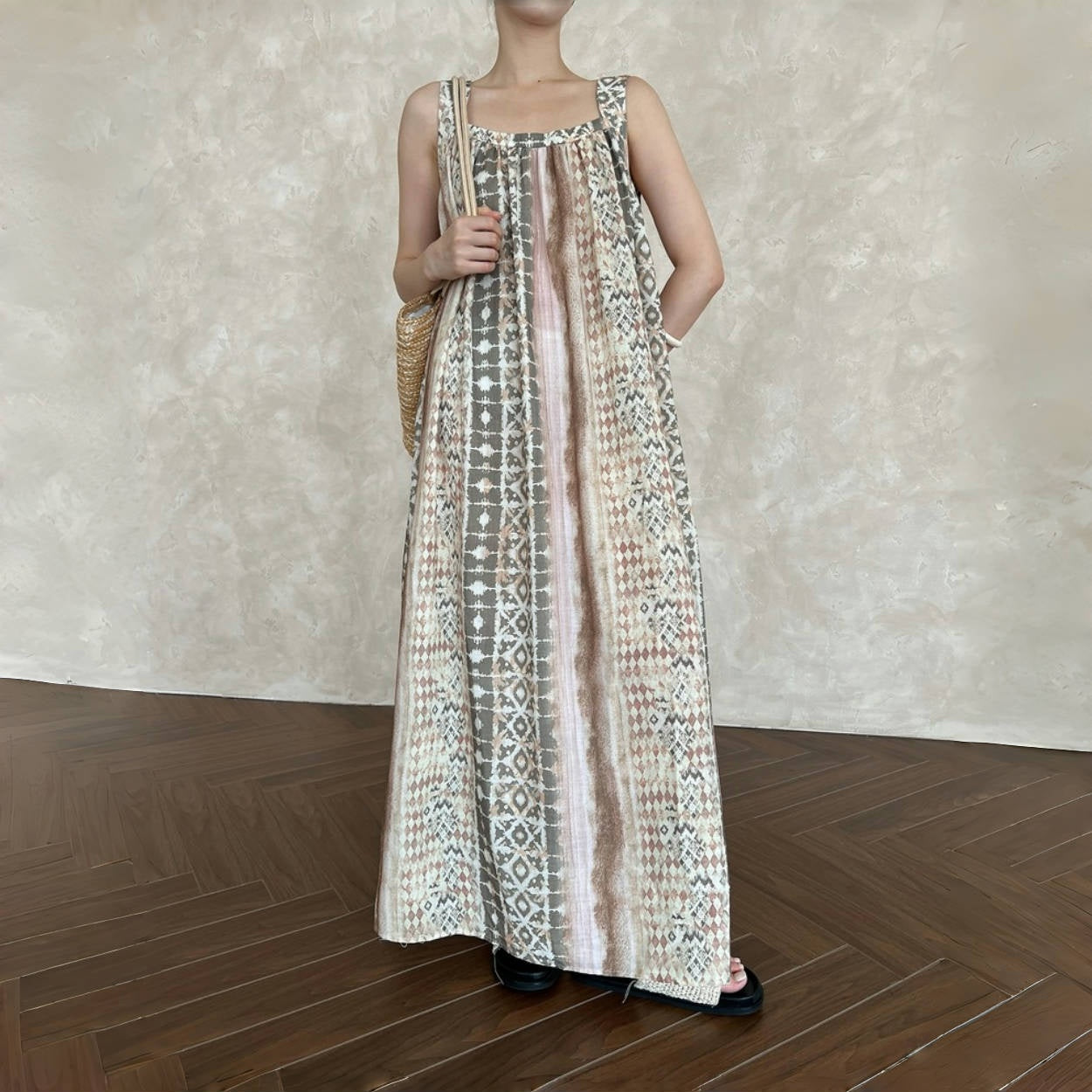 【ワンピース】夏 フランス風 花柄  キャミソール  前後2WAY ノースリーブ ワンピース 【SHシリーズ】