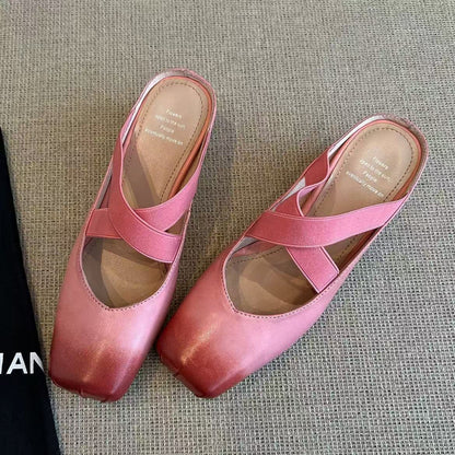 【シューズ】夏の新作  スクエアトゥ ギャザー加工  デイリーコーデにぴったり パンプス