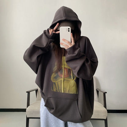 【トップス】ゆるシルエット グリーングレー カートゥーンプリント プルオーバーパーカー【FCシリーズ】