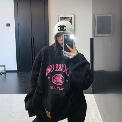 【トップス】ベロアプリント 春 秋 冬 プリント 裏起毛  フード付き パーカー【FCシリーズ】