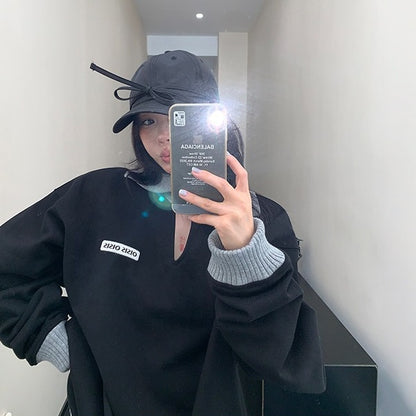 【トップス】春 秋 冬 リラックス感 切替 厚手 Vネック パーカー 【FCシリーズ】