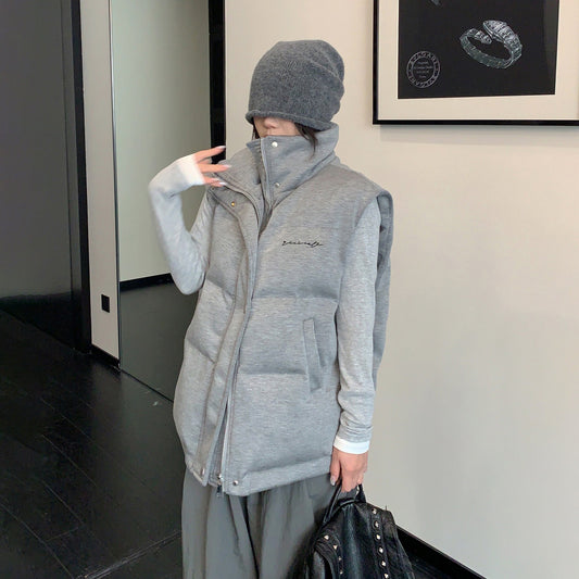 【トップス】ミニマルデザイン 刺繍中綿ベスト レディース 厚手で上品な雰囲気【FCシリーズ】