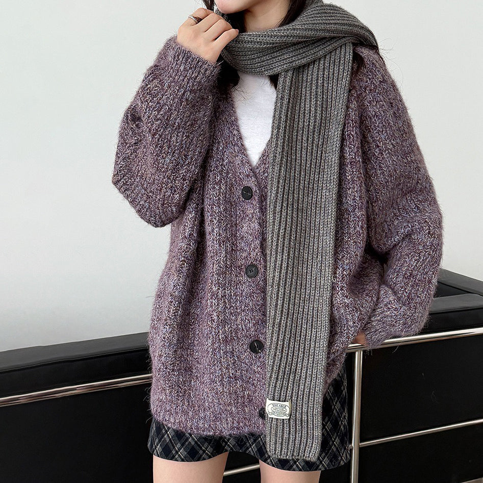 【アウター】韓国風 ゆるニット Vネック ウール混 カーディガン レディース 秋冬 新作 ゆったり【JZシリーズ】