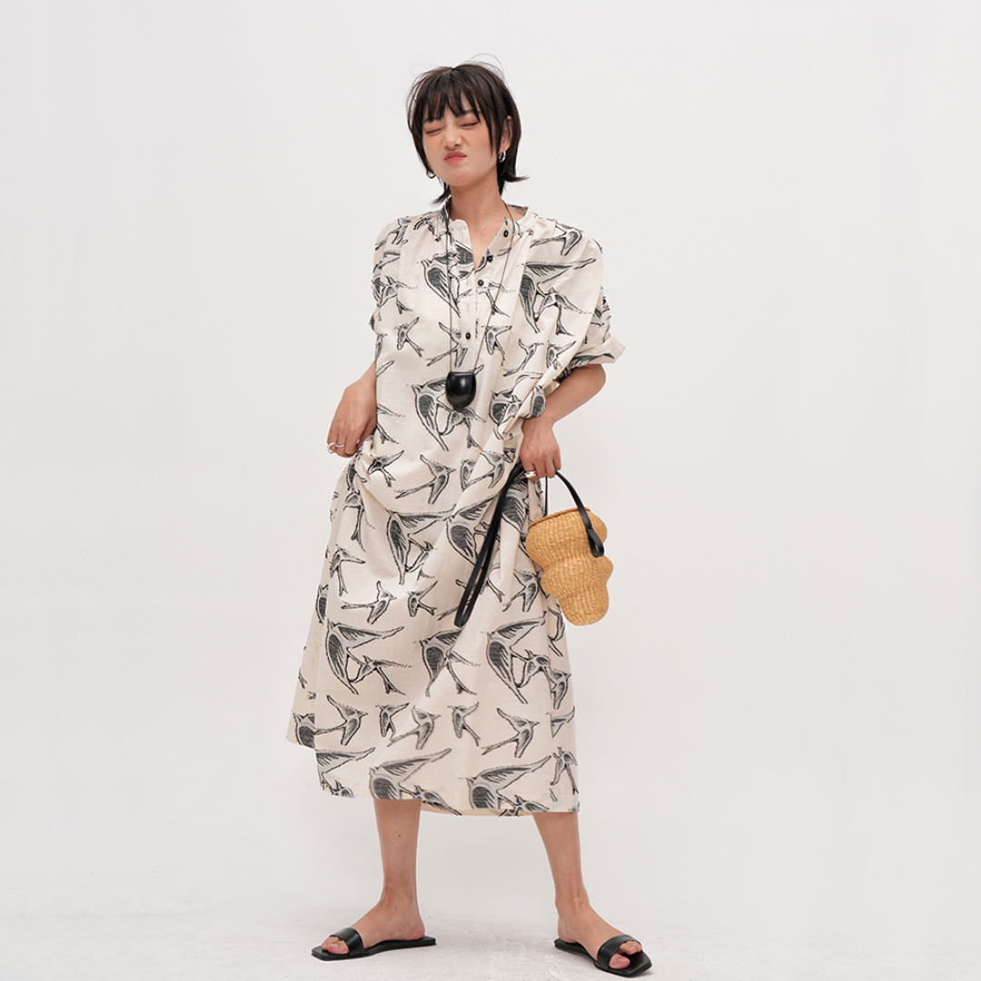 【ワンピース】夏 先染め 立体ジャカード ルーズ 半袖 ワンピース 【SHシリーズ】