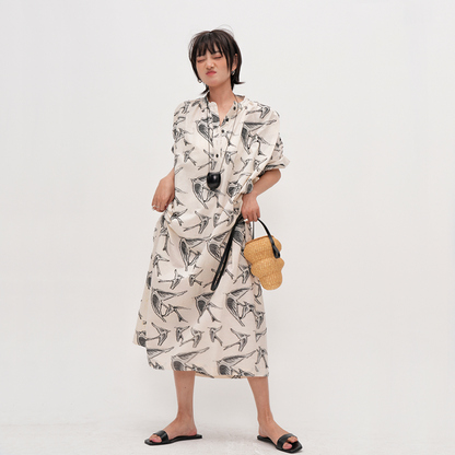 【ワンピース】夏 先染め 立体ジャカード ルーズ 半袖 ワンピース 【SHシリーズ】