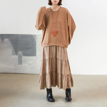 【24AW】【10～15日内発送】【ワンピース】カジュアル  ゆったり 花柄 フェイクレイヤード 長袖ワンピース