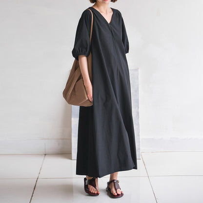 【ワンピース】【10～15日内発送】バックオープンデザイン カジュアルゆったり ロングワンピース 夏 シンプル半袖ドレス【JZシリーズ】