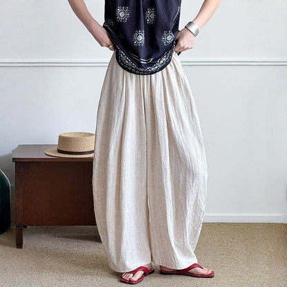 【ボトムス】夏 ゆるっと ラミー  薄手 ウエストゴム パンツ【JZシリーズ】