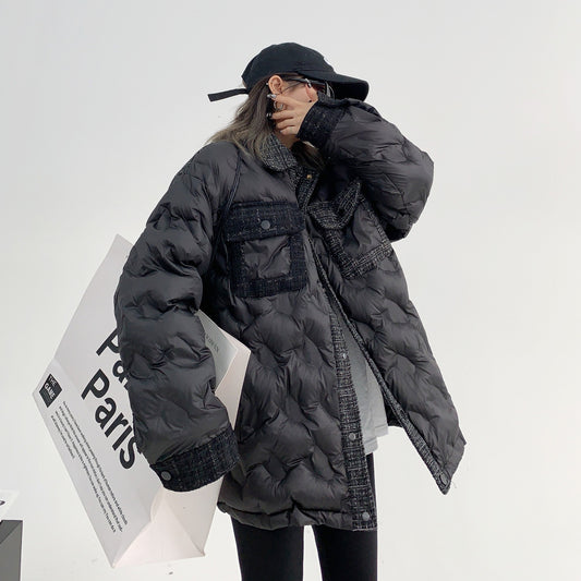 【アウター】デザイン感たっぷり！美式シャネル風刺繍入り中綿ジャケット レディース 冬 小柄向けカップルコーデ 綿入れコート【FCシリーズ】