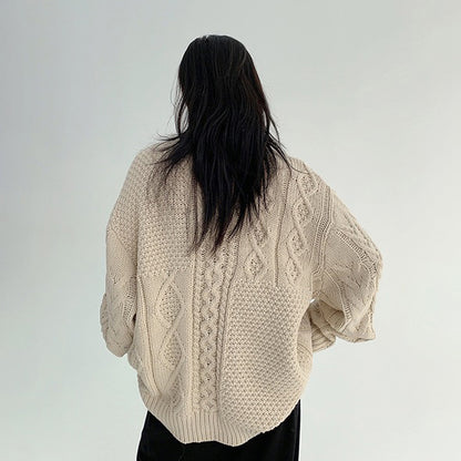 【トップス】ゆったり落ち感 厚手ケーブル編み ニットカーディガン【FCシリーズ】