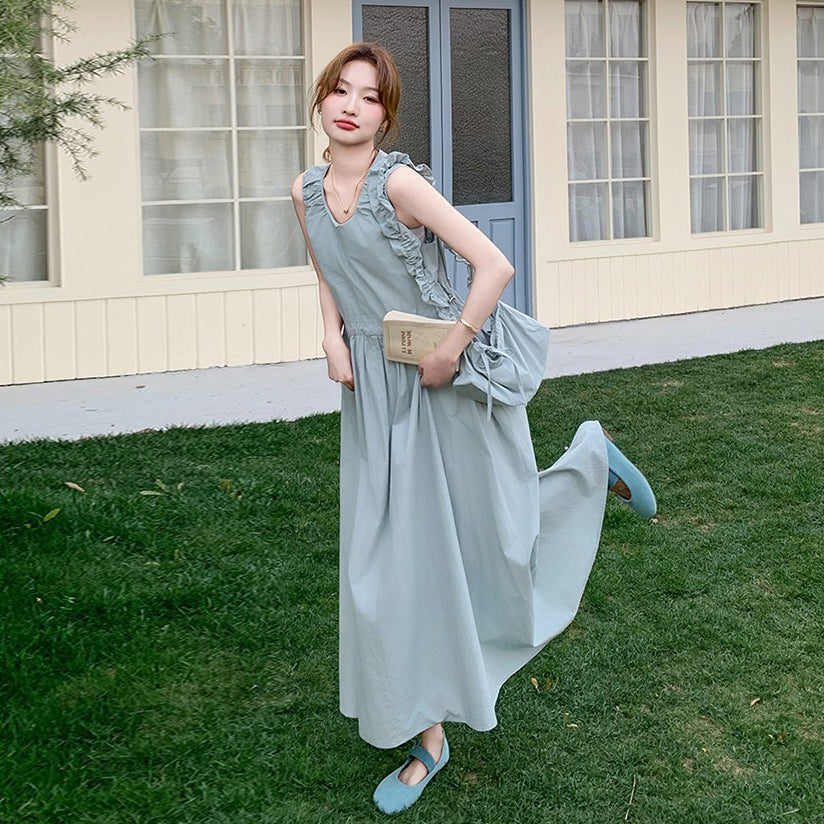 【ワンピース】甘めで若見え ノースリーブベストワンピース レディース 夏 フレンチ風 気品あるロングドレス【JZシリーズ】