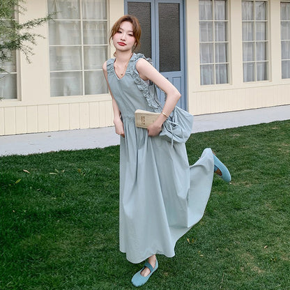 【ワンピース】甘めで若見え ノースリーブベストワンピース レディース 夏 フレンチ風 気品あるロングドレス【JZシリーズ】