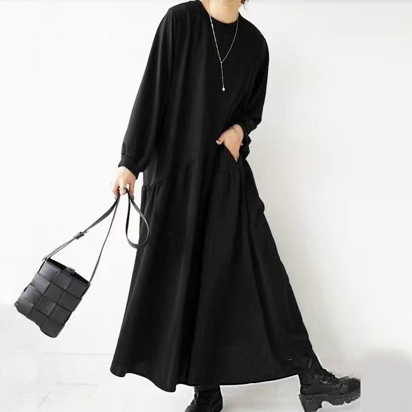 【ワンピース】春秋 フレンチシックゆったり長袖ワンピース｜大人可愛いロング丈で体型カバーも【15～20日内発送】