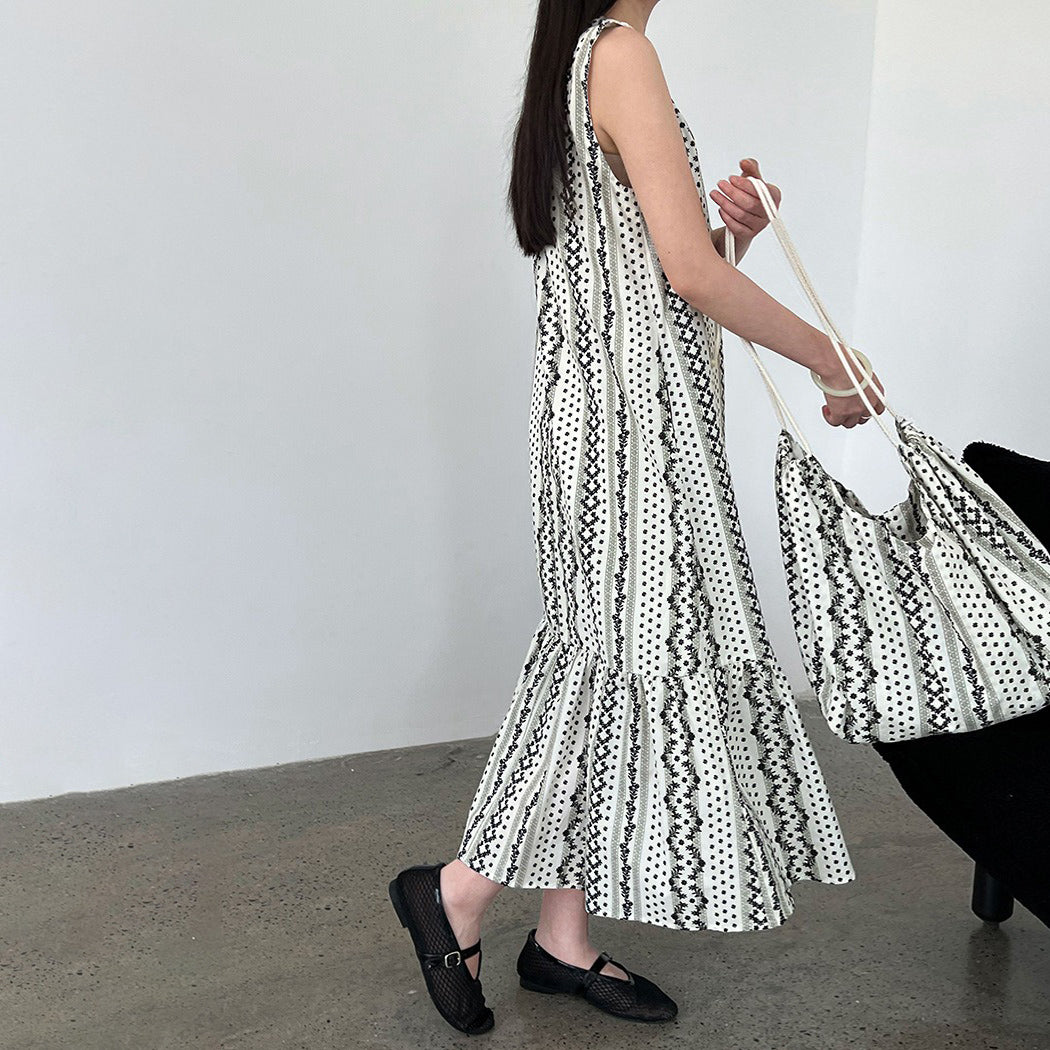 【ワンピース】バッグ付き 韓国風 気質 民族風 フラワープリント 夏新作 ノースリーブワンピース【SHシリーズ】