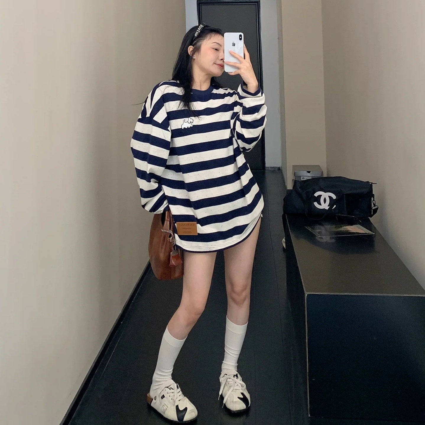 【トップス】春 秋  冬 プリント ストライプ柄 薄手 長袖 Ｔシャツ 【FCシリーズ】