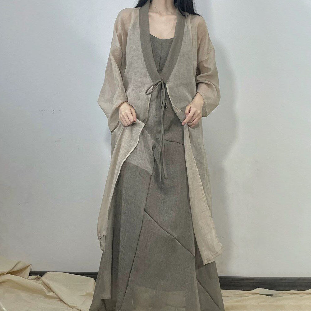 【ワンピース】新中式 キャミワンピース レディース  ノースリーブ アシンメトリー リゾートロングドレス ビーチワンピース【JZシリーズ】