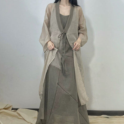【ワンピース】新中式 キャミワンピース レディース  ノースリーブ アシンメトリー リゾートロングドレス ビーチワンピース【JZシリーズ】