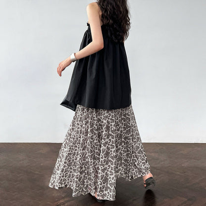 【ボトムス】春夏新作 ハイウエストプリーツスカート レオパード柄 ヒョウ柄 Aライン 着痩せ効果【JZシリーズ】【SHシリーズ】