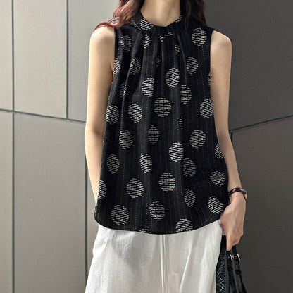 【トップス】夏新作 ファッションラウンドネック ドット柄 ゆったり 着痩せ 気品あふれる ノースリーブシャツ【JZシリーズ】【SHシリーズ】