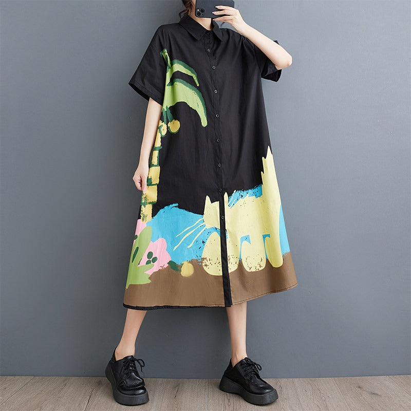 期間限定⭐60%OFF【ワンピース】プリント ワンピース 半袖 膝下 ゆったり ゆるシルエット 切替 痩せ見え 大きいサイズ レディース 夏 楽ちん 新作 快適【SHシリーズ】