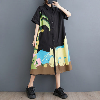 期間限定⭐60%OFF【ワンピース】プリント ワンピース 半袖 膝下 ゆったり ゆるシルエット 切替 痩せ見え 大きいサイズ レディース 夏 楽ちん 新作 快適【SHシリーズ】