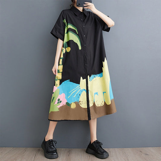期間限定⭐60%OFF【ワンピース】プリント ワンピース 半袖 膝下 ゆったり ゆるシルエット 切替 痩せ見え 大きいサイズ レディース 夏 楽ちん 新作 快適【SHシリーズ】