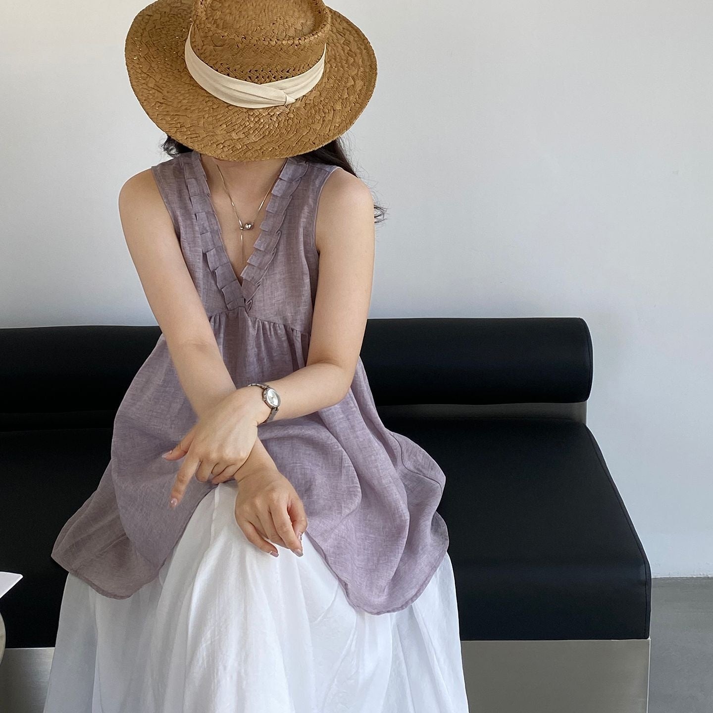 法式娃娃感背心襯衫｜夏季無袖氣質上衣｜顯瘦寬鬆百搭上衣【JZ系列】