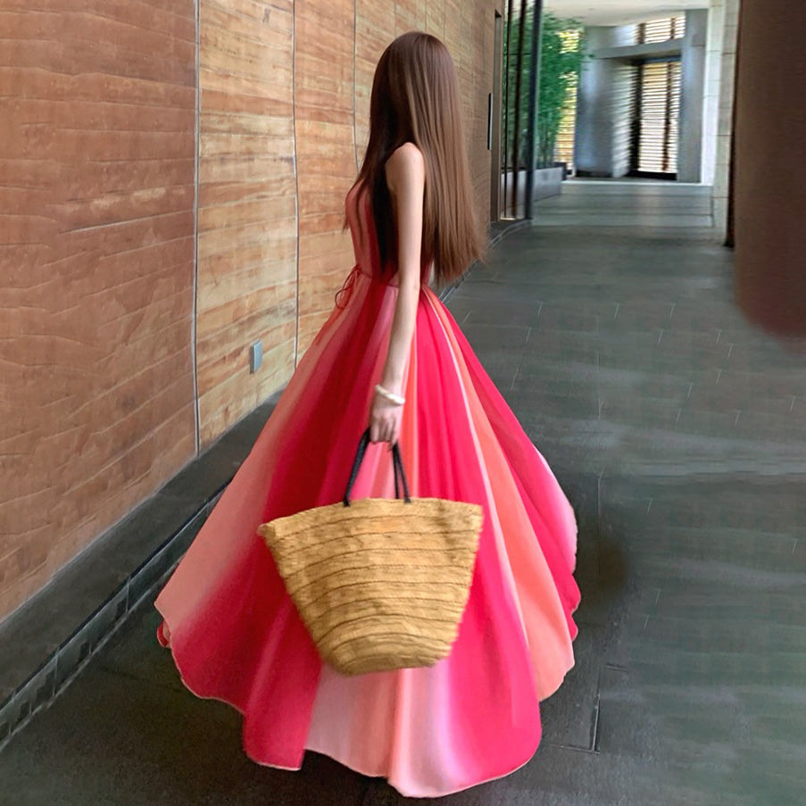 【ワンピース】グラデーション ノースリーブ ワンピース レディース 夏新作 海辺 バカンス こなれ感 ロング丈 リゾートスタイル【SHシリーズ】