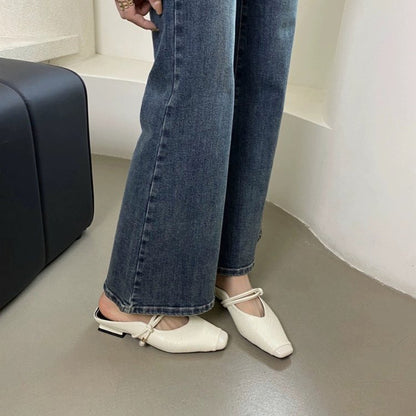 【シューズ】シンプル気質 バックレスウェッジサンダル  フラットミュール  パンプス