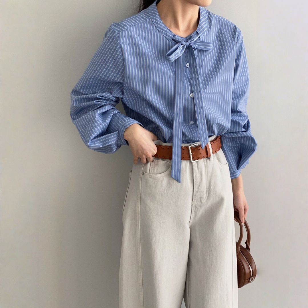 期間限定⭐️60%OFF【トップス】通勤向け・上品 リボン付き ブラウス ストライプ シャツ 【JZシリーズ】