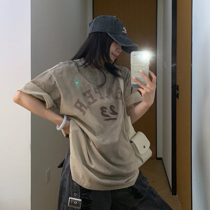 【トップス】【10～15日内発送】夏新作 アメリカンヴィンテージ風 ロゴプリント 綿100％ 半袖Tシャツ【FCシリーズ】