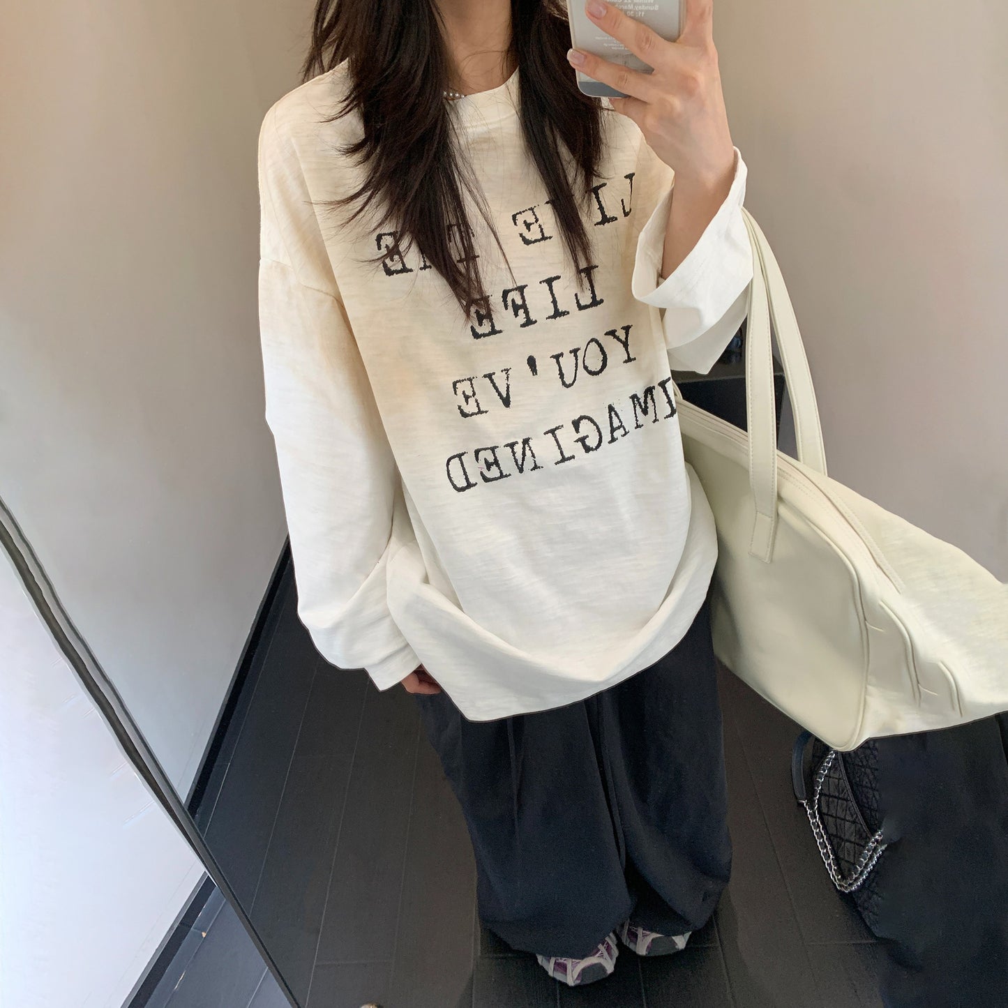 【トップス】秋冬 アメリカン 高級感 レディース ゆったり レトロ 長袖 Tシャツ【FCシリーズ】