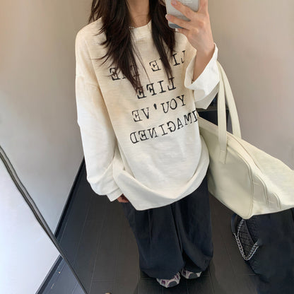 【トップス】秋冬 アメリカン 高級感 レディース ゆったり レトロ 長袖 Tシャツ【FCシリーズ】