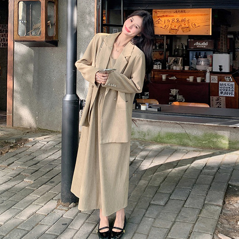 2点セット！【セットアップ】大人女性向け ジャケット＋ノースリーブワンピース セットアップ レディース 春秋 トレンド 高級感 おしゃれ映え【JZシリーズ】