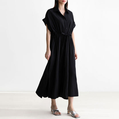 [洋裝] 春秋寬鬆開叉高腰休閒短袖洋裝