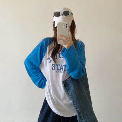 【トップス】古着風ロゴロンT レディース 配色デザイン ラグランスリーブ オーバーサイズ リラックスコーデ Ｔシャツ【FCシリーズ】