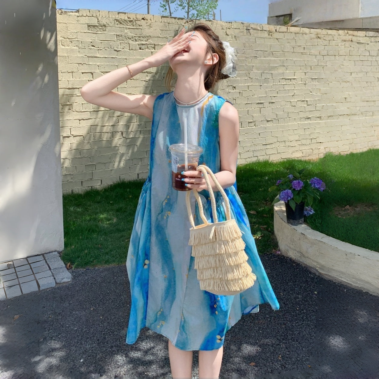 【ワンピース】ドーパミンスタイル 油画グラデーション 夏 フレンチリゾート キャミソールワンピース【SHシリーズ】