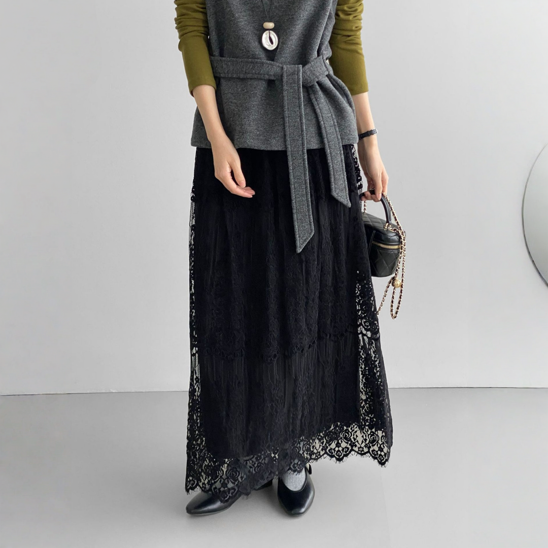 【ボトムス】春 秋 冬 レトロ レース 刺繍  Aライン スカート 【JZシリーズ】
